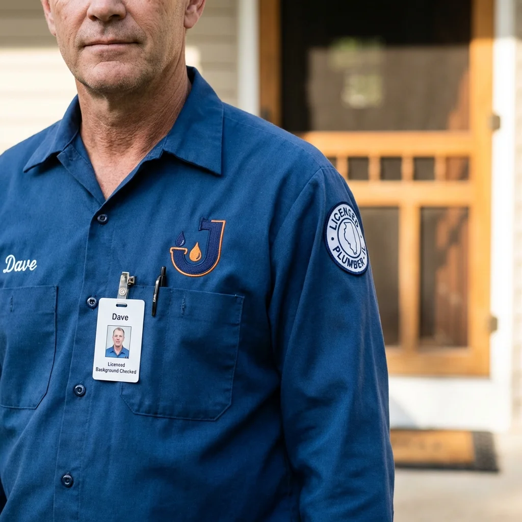 Licensed plumber showing ID badge in Fletcher, OK
