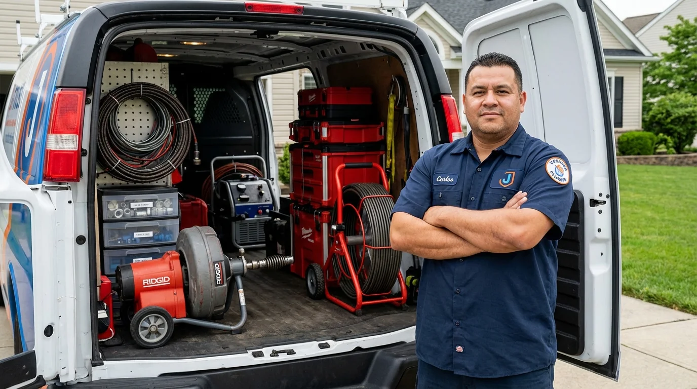Professional drain cleaning equipment and Johns Plumbing LLC plumber in Fletcher