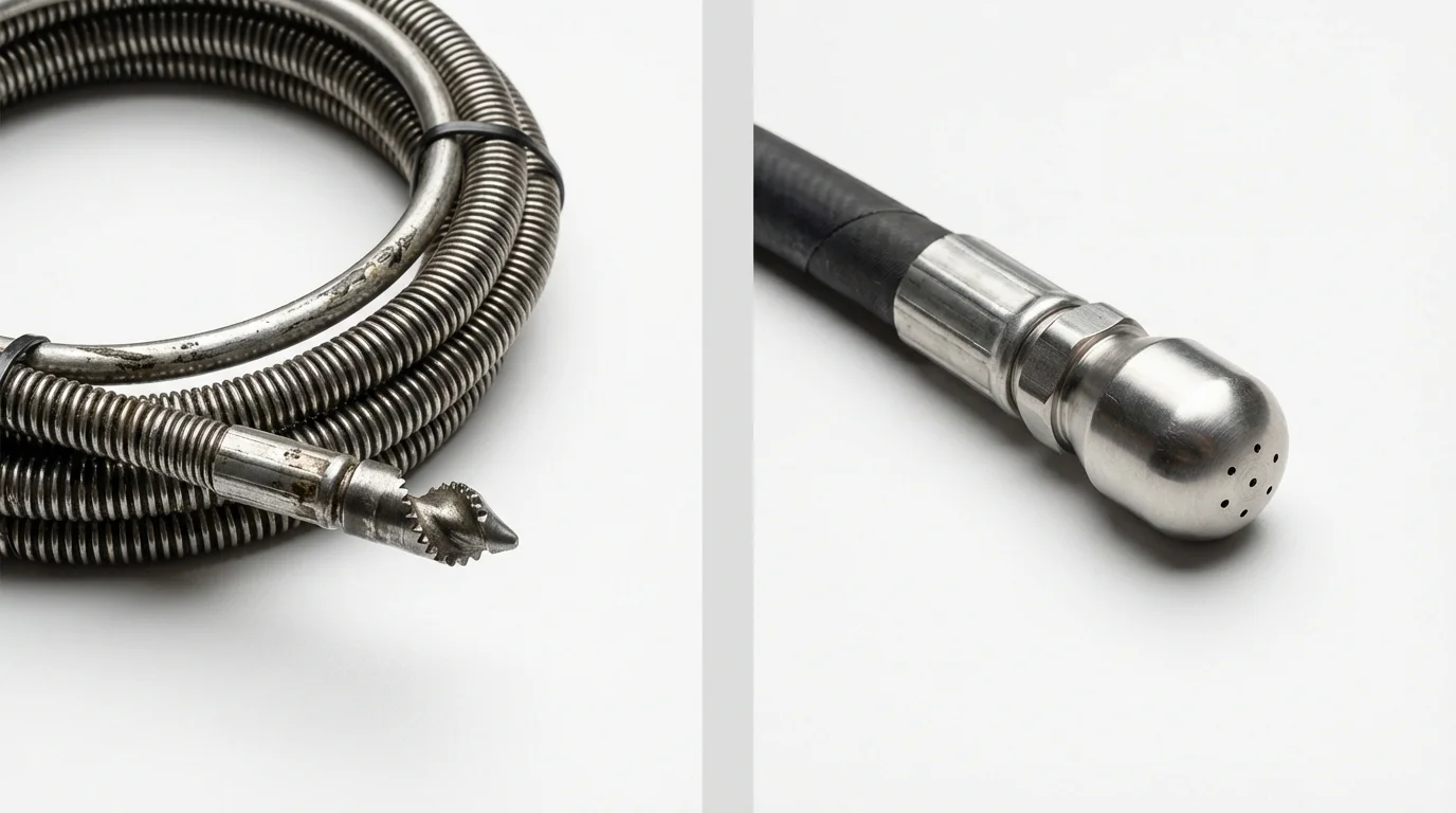 Drain snake cable and hydro jetting nozzle used for drain cleaning in Fletcher, OK