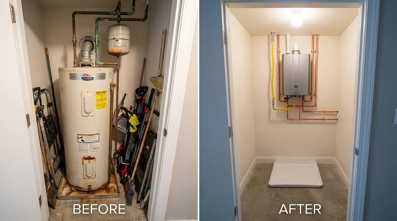 Tank water heater versus wall-mounted tankless unit comparison for Fletcher, OK homeowners
